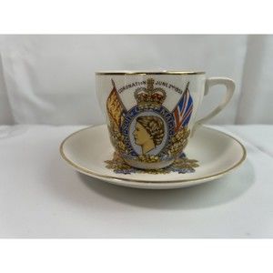 Vintg 1953 JOHNSON BROTHERS Ironstone CORONATION QUEEN ELIZABETH II Cup & Saucer